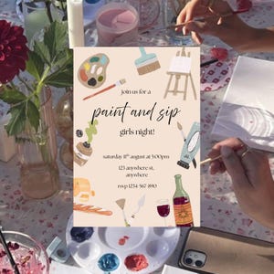 Paint and Sip Invitation Template | Girls Night Editable Canva Party Invite | Wine & Art Event Printable | Fun Ladies Night Digital Download