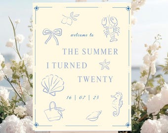 The Summer I Turned Pretty Birthday Welcome Sign | Editable Canva Template | Beach Party Invite | Coastal Aesthetic Digital Download 16x20