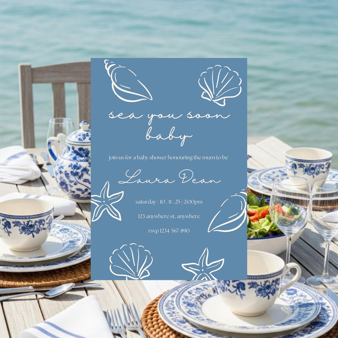 Blue Sea You Soon Baby Shower Invitation | Ocean Themed Canva Template ...