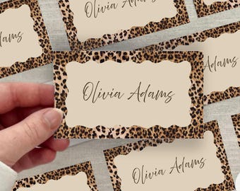 Party Animals Place Card & Food Label Template | Safari Jungle Leopard Print Editable Name Cards | Printable Flat or Folded