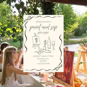 Paint and Sip Invitation | Girls Night Party Invite | Editable Canva Template | Wine and Paint Printable