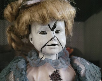 Scary Halloween Porcelain Doll, Hand painted