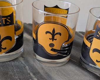 Set of New Orleans Saints Glass Tumblers Thick Glass Gold Black Fleur De Lis