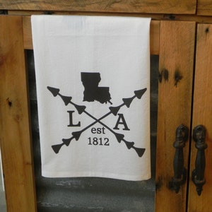 Paño de cocina con estampado de saco de harina y mapa del estado de Luisiana, decoración sureña