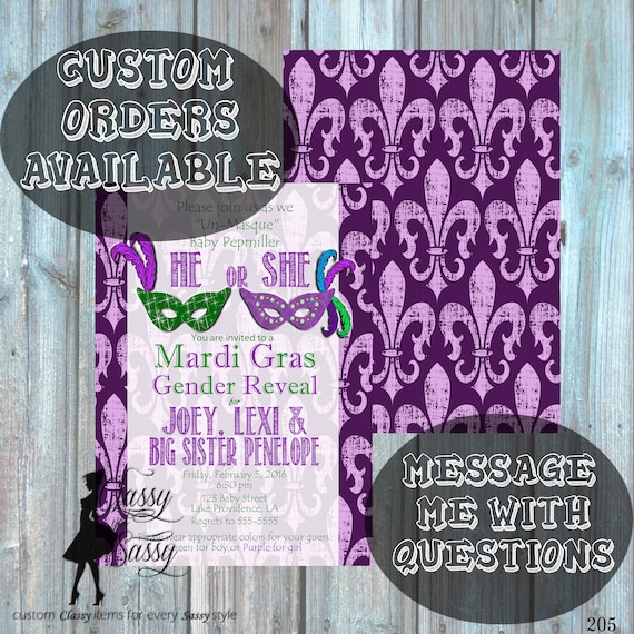 Mardi Gras Gender Reveal Party, Mardi Gras Gender Reveal Invitation, Mardi Gras, Mardi Gras Baby Reveal, King or Queen Gender Reveal 205