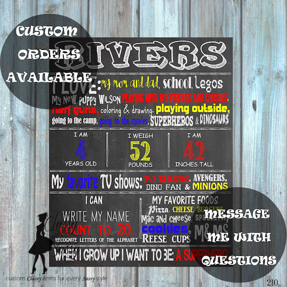 Custom Birthday Chalkboard Sign, Infographic Announcement Birthday Chalkboard Poster Birthday Chalkboard Birthday Photo Prop 128