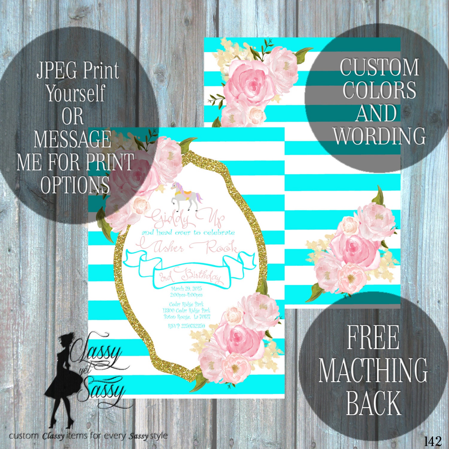 carousel horse birthday party invitation pony party aqua glitter