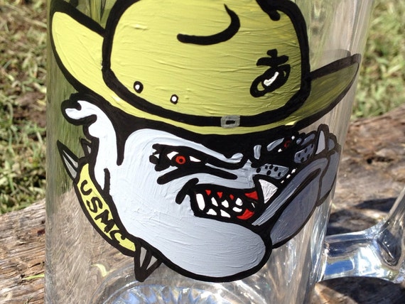 Marine Bulldog painted beer mug