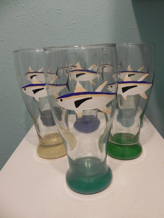 Man cave Fishing Camp glasses Yellow Fin Tuna Pub Glass