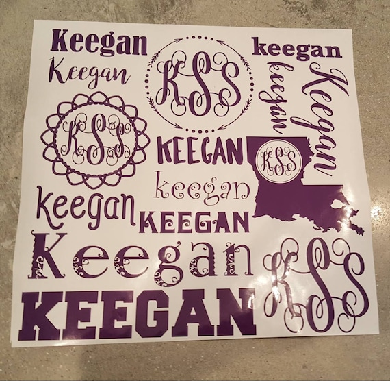 Vinyl sticker name and Monogram 12x12 sheet