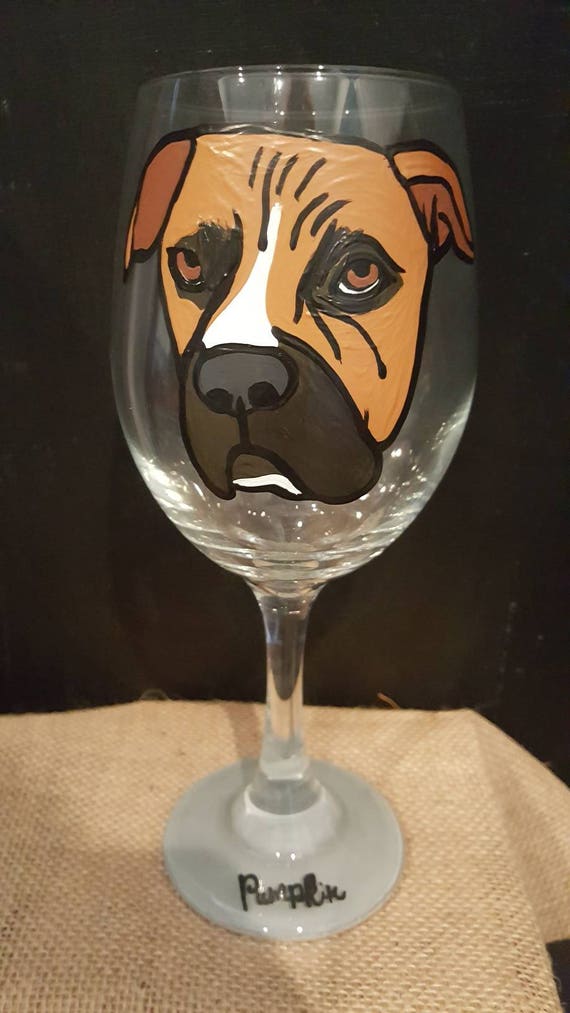 Custom painted pet wineglass, bull dog, pit bull, bully breeds, animal lover gift, Doberman, frenchie