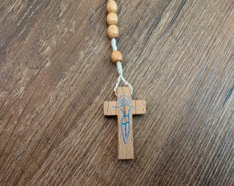Vintage Wooden Rosary Necklace 12 Inch Catholic Prayer Beads Wood Cross