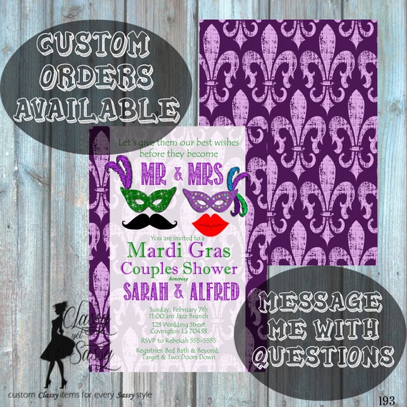 Mardi Gras Couples Shower Invitation, Masquerade Engagement Shower Invitation, Carnival Shower party Invitation 193