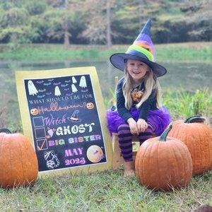 Editable Halloween Big Sister Announcement, Pregnancy Reveal Sign Photoshoot Prop Fall New Baby Printable File