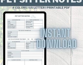 Pet Sitter Notes Printable PDF, Owner Info Sheet, Daily Pet Care Form, Digital Download
