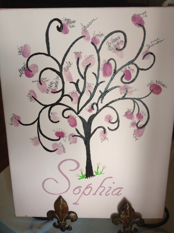Finger print tree, Baby Shower Guest Book alternative fingerprint stamp tree