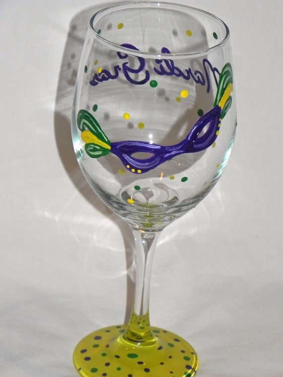 Mardi Gras Mask Painted Glasses NewPainted Wineglass New Orleans Louisiana
