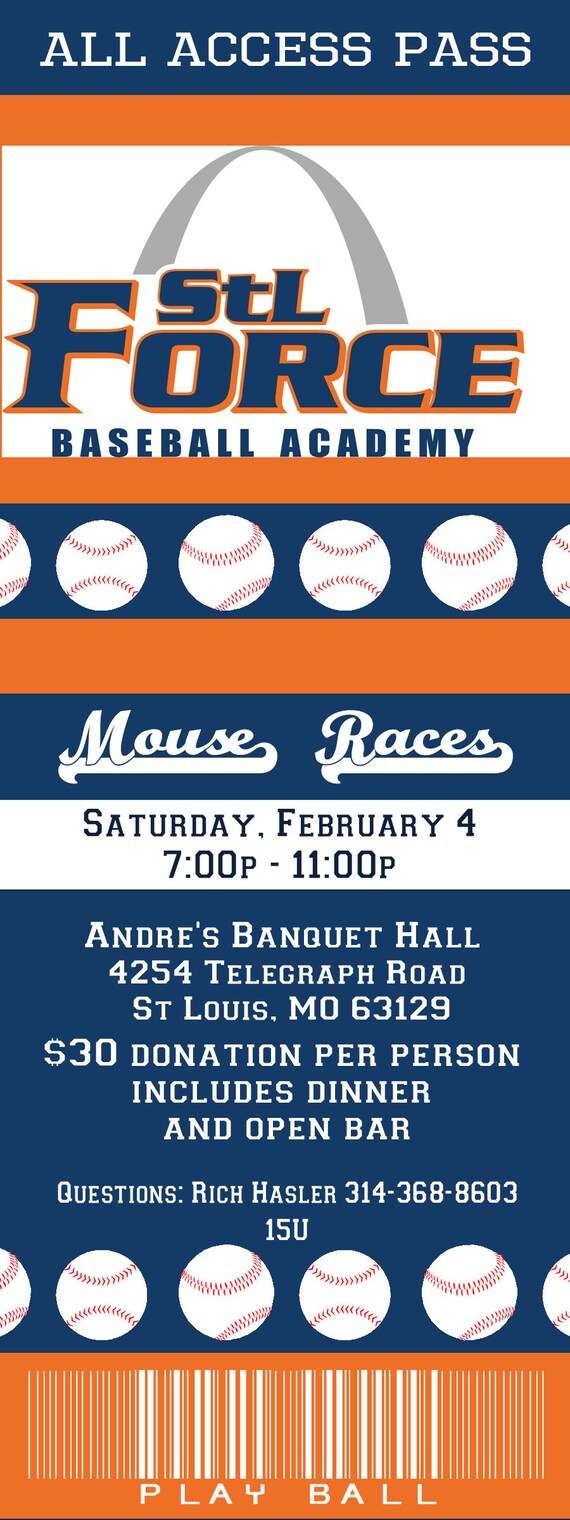 STL Force Baseball Academy Mouse Races Custom Ticket