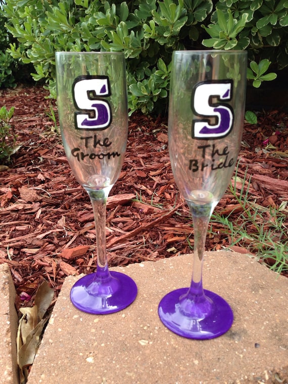 Scranton university bride and groom wedding champagne flutes