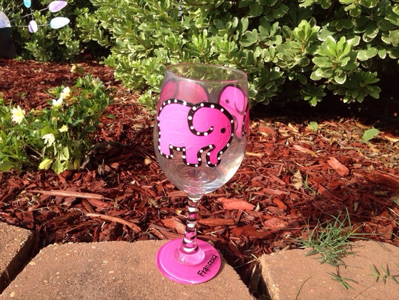 Pink Elephant Painted Wine glass Elephant Lover Animal Lover Cool Wineglass Awesome Wineglass Housewarming gift