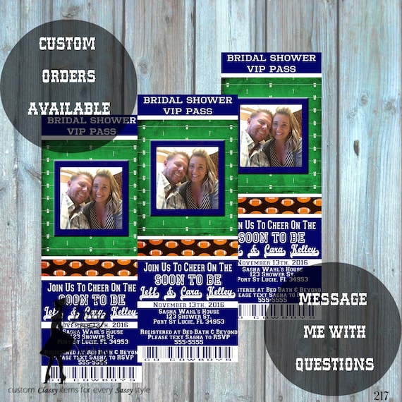 Couples Shower Ticket invitation, Football Theme Invitation, Tailgate party invitation, 217