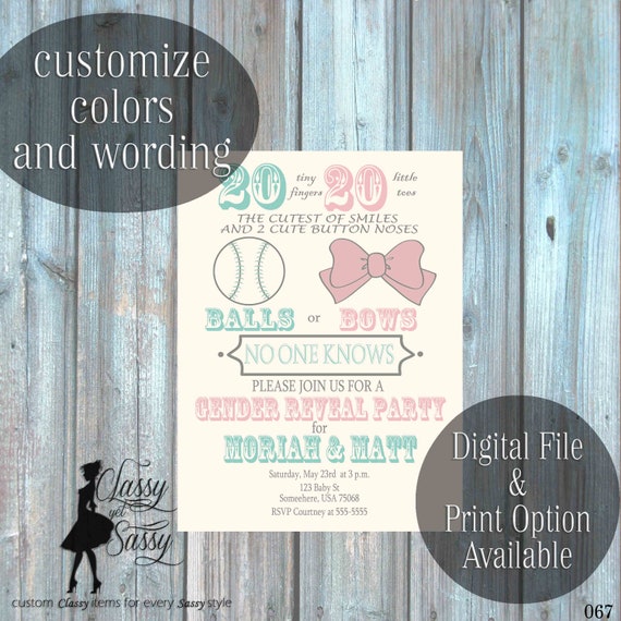 Gender Reveal Baby Invitation-Printable Digital Gender Reveal Invitation - He or She -Gender Reveal Ideas -Boy or Girl - Pink or Blue 067