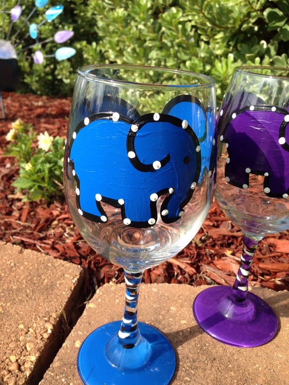 Blue Elephant Painted Wine glass