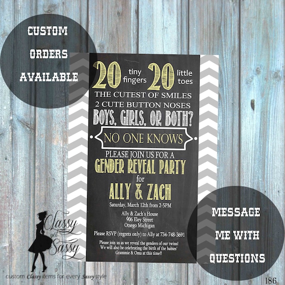 Twins Gender Reveal Invitation, Twins Invitation, Twins Baby Reveal 186