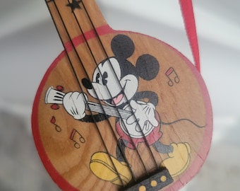 1970's Walt Disney Co. Kurt S. Adler Inc. Wood Mickey Mouse banjo Ornament
