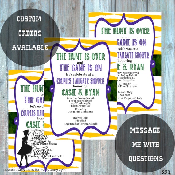 The Hunt is Over Invitation, Couples shower invitation, tailgate shower invitation, The Hunt is over and the Game is on 220