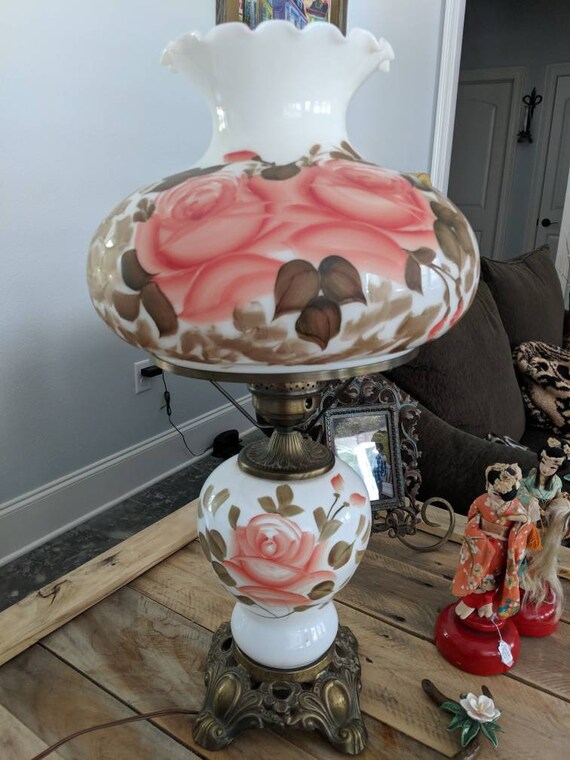 Hand-painted lamp, Vintage painted lamp, Antique hand painted lamp