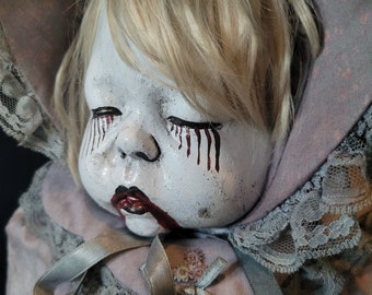 Scary Doll,  Halloween  Doll, Hand painted