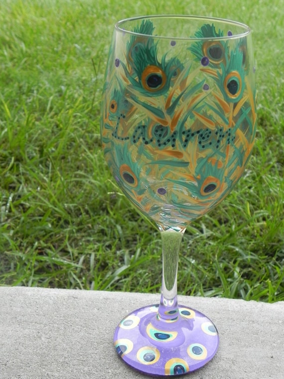 Peacock Feather Wine Glass