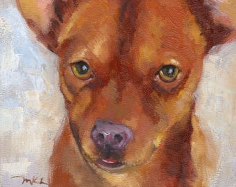 Small Dog Oil Painting Portrait on board by Marlene Lee