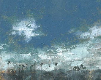 Over the Yolo Causeway Palm Trees, small painting, cold wax and oils