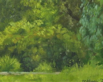 Bush at the Arboretum, 5 x 7 inches, oil on canvas panel; landscape oil painting