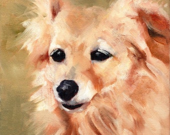 Small oil dog painting, dog portrait, animal oil portrait, 8x8x3/4 inches