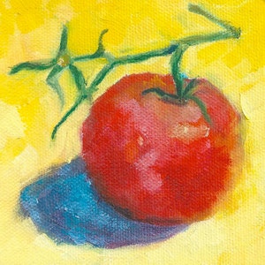 4 x 4 Original Oil Painting of a Tomato, reds and yellows, home decor by Marlene Lee