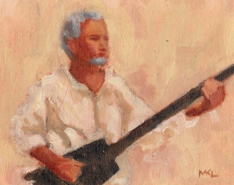 Musician Paintings - Guitarist Paintings - Strumming Guitarist Painting - Original Oil Painting by Marlene Lee