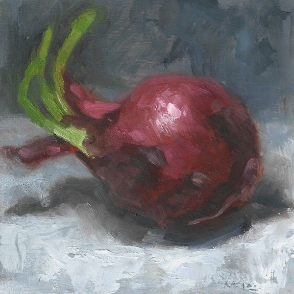 Red Onion, still life oil painting, kitchen wall decor