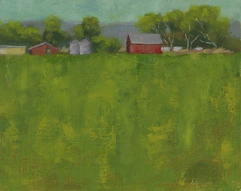 Red Barn across the Field, landscape oil painting