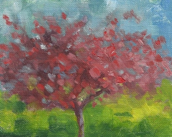 Red Leaves in Early Spring, landscape oil painting
