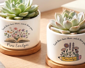 Maceta personalizada para profesores, maceta de cerámica personalizada para escritorio, regalo de clase para mentor, accesorio de escritorio para profesores, regalo para profesores.