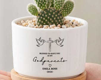 Maceta personalizada para padrinos, regalo de bautismo para madrina y padrino, maceta personalizada para madrina y padrino, recuerdo de bautizo