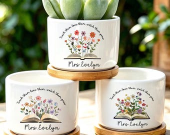 Custom Teacher Appreciation Flower Pot, Teacher Gifts, Personalized Name Succulent Planter, Thank You Gift from Student, Classroom Decor