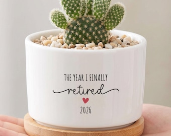 Maceta de regalo de jubilación 2026, Maceta con la inscripción "El año en que finalmente me jubilé", Regalo de jubilación, Regalo para un compañero de trabajo jubilado, Recuerdo de jubilación