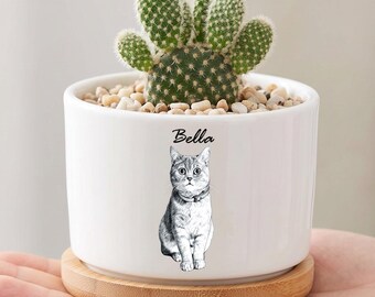 Maceta personalizada conmemorativa para gatos, maceta con retrato personalizado de mascota, regalo de condolencia por la pérdida de un gato, regalo de recuerdo de mascota, regalo conmemorativo para amantes de los gatos.