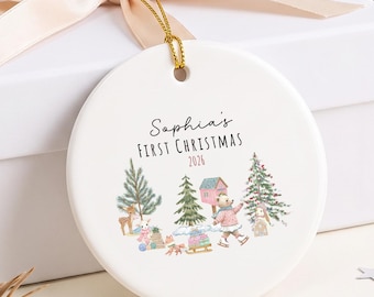 Adorno navideño personalizado para la primera Navidad del bebé, recuerdo de corazón de cerámica con nombre personalizado, regalo de Navidad para recién nacidos 2026
