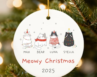 Adorno navideño de gato personalizado, decoración de cerámica de Navidad 2025, regalo con nombre de gato personalizado para amantes de los gatos.