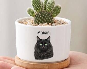 Maceta personalizada con forma de gato, maceta con retrato de mascota personalizado, regalo para amantes de los gatos, maceta con nombre de gato personalizado, regalo para amantes de las mascotas, regalo conmemorativo o de cumpleaños.